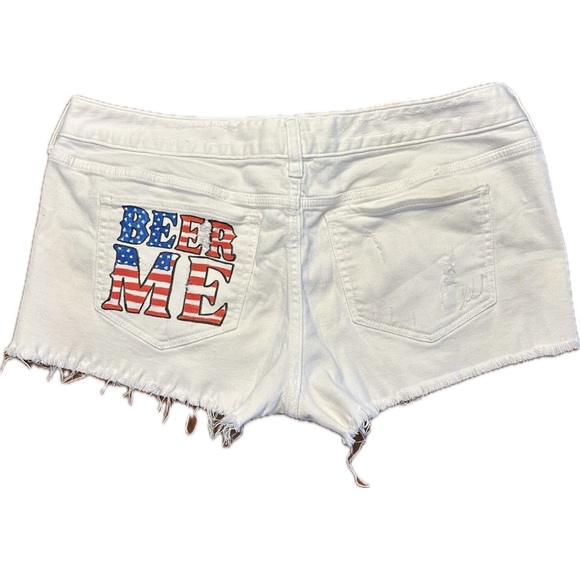 Express Pants - American Flag Beer Me Upcycled Express White Jean Shorts